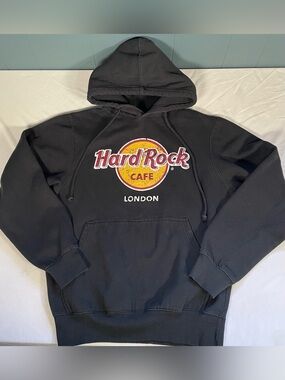Y2K HARD ROCK CAFE London Black Pullover Hoodie Medium Cotton Blend Casual